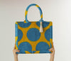 Blue and Yellow Bukhara Velvet Ikat Tote Bag - Stylish Ikat Handbag, Women's Silk Tote, Uzbek Shoulder Bag, Velvet Shopping Bag, Boho Purse