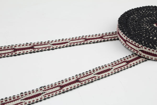 Burgundy and White Uzbek Sewing Trim Natural Cotton - Artisan Sewing Trims, Decorative Trims, Trimmings Fabric Shop, Ribbons And Trims For Sewing