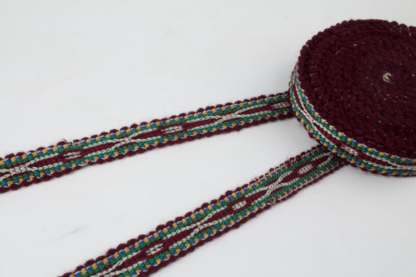 Burgundy and Green Uzbek Sewing Trim Natural Cotton - Handmade Fabric Border Trim, Fabric Trims, Cotton Edging Trim, Upholstery Trims, Drape Trimmings