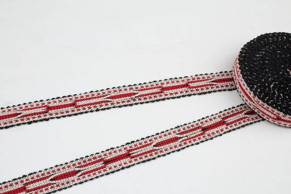 Red And White Uzbek Sewing Trim Natural Cotton - Handwoven Trimmings, Decorative Trim For Curtains, Decorative Upholstery Trim, Trim For Curtains