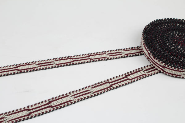 Burgundy And White Uzbek Sewing Trim Natural Cotton - Handmade Cloth Trim, Trim Cotton, Notions And Trims For Sewing, Fabric And Trim, Drapery Trim