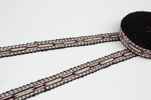 Burgundy And White Uzbek Sewing Trim Natural Cotton - Woven Cloth Edge Trim, Ribbons And Trims, Decorative Trim For Lampshades, Drapery Trim