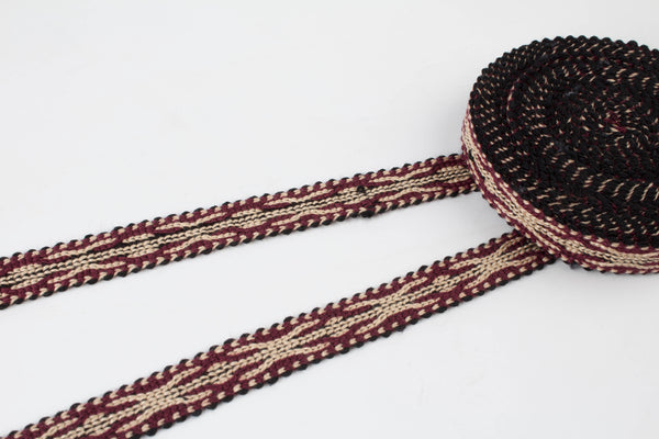 Burgundy And Beige Uzbek Sewing Trim Natural Cotton - Uzbekistan Tassels And Trims, Dressmaking Trimmings, Craft Ribbons And Trims, Curtain Trims