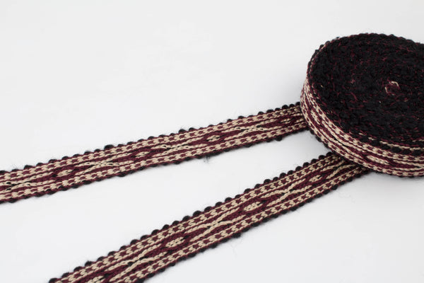 Burgundy And Beige Uzbek Sewing Trim Natural Cotton - Traditional Decorative Trim For Drapes, Custom Fabric Trim, Trim And Upholstery, Drapery Edging