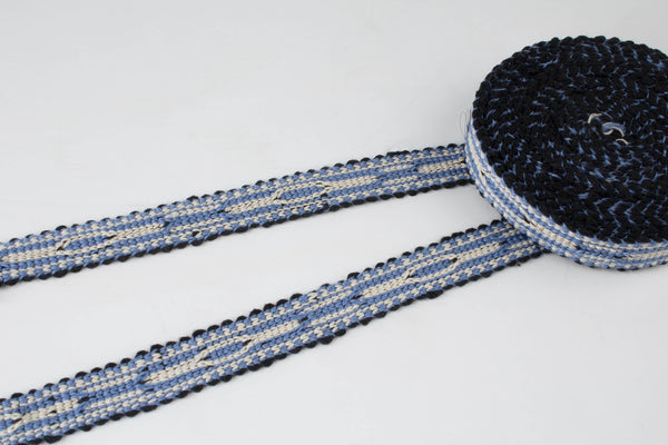 Blue And Beige Uzbek Sewing Trim Natural Cotton - Boho Cotton Trim, Fabric Trims, Sewing Fabric Trim, Ribbon And Trim By The Yard, Upholstery Edging