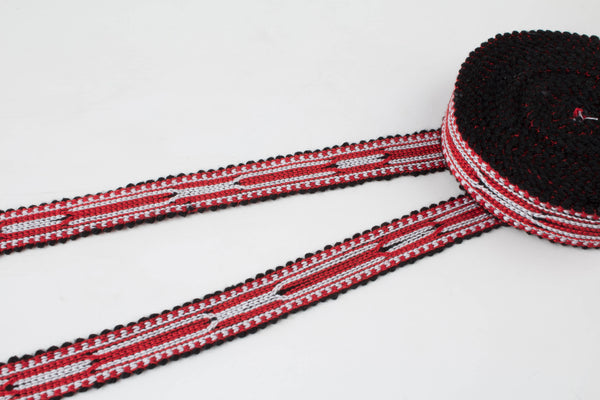 Red And White Uzbek Sewing Trim Natural Cotton - Boho Dressmaking Trimmings, Home Decor Trim By The Yard, Ribbons And Trims For Sewing, Drapery Edging