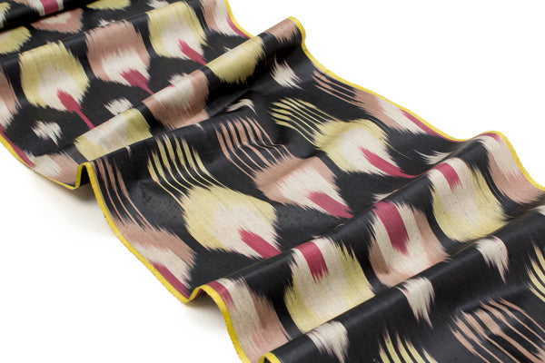 Black and Yellow Cotton Ikat Fabric - Uzbekistan Ikat Textile, Ikat Pattern Material, Uzbek Ikat Fabric By The Yard, Boho Ikat Sofa Textile