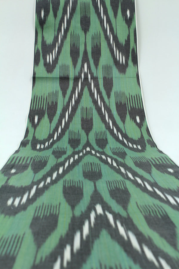 Green and Black Cotton Ikat Fabric - Artisan Upholstery Fabric Ikat, Ikat Designer Material, Bohemian Abstract Textile by the Yard