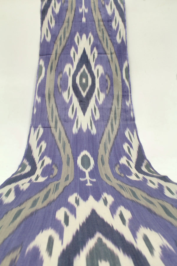 Baumwolle Ikatstoff - Handgewebter, naturbelassener Uzbek Ikatstoff, Meterware (Adras Naturbaumwolle Ikat)