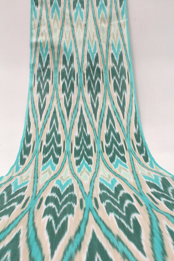 Teal and Beige Cotton Ikat Fabric - Natural Ikat Upholstery Fabric, Ikat Pattern Material, Designer Ikat Fabric By The Yard, Boho Ikat Drapery Textile