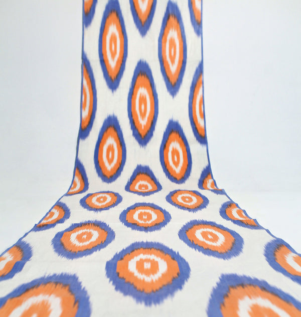 Orange and Blue Cotton Ikat Fabric - Handwoven Pure Cotton Ikat Fabric, Ikat Pattern Material, Designer Ikat Textile, Ikat Pure Cotton, Boho Fabric