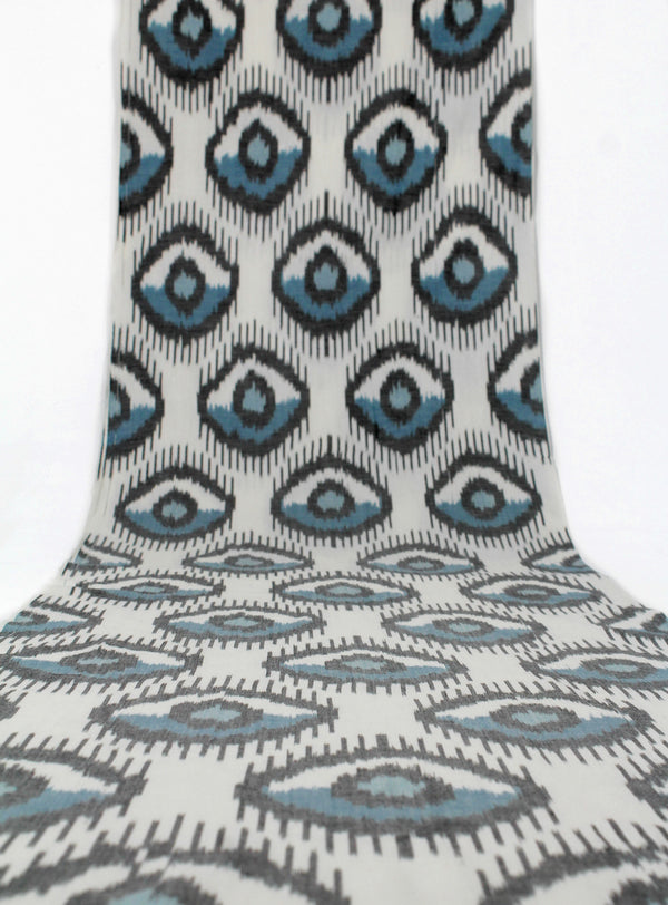 Blue and Black Cotton Ikat Fabric - Sustainable Ikat Textiles, Upholstery Ikat Fabric, Woven Ikat Material By The Yard, Boho Ikat Sofa Textile