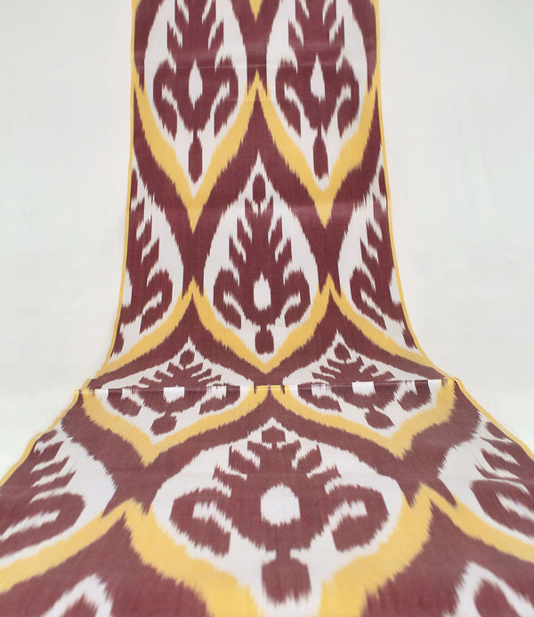 Brown and Yellow Cotton Ikat Fabric - Modern Ikat Pure Cotton Fabric, Uzbek Ikat Upholstery Material, Ikat Fabric Chair, Abstract Textile By The Yard