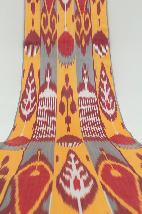 Orange and Red Cotton Ikat Fabric - Novelty Upholstery Fabric Ikat, Uzbek Ikat Material Pattern, Ikat Fabric for Curtains, Boho Textiles