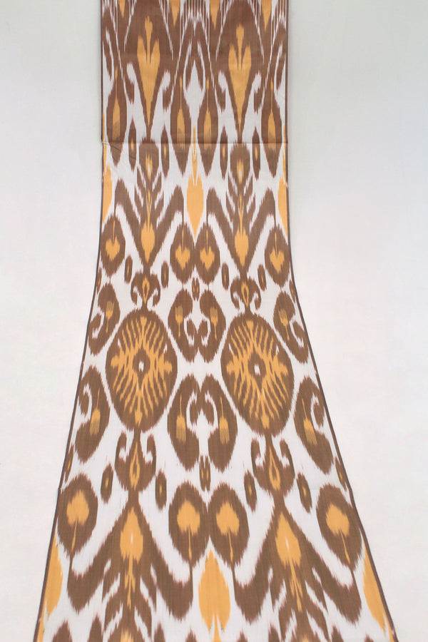 Brown and Gold Cotton Ikat Fabric - Handmade Ikat Material, Ikat Sofa Textiles, Uzbek Woven Ikat Fabric, Ikat Fabric for Curtains, Boho Abstract Cloth