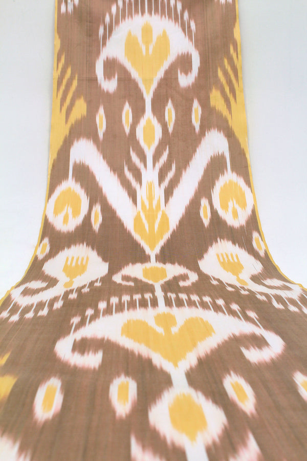 Brown and Orange Cotton Ikat Fabric - Handmade Ikat Pure Cotton Fabric, Uzbek Ikat Fabric, Ikat Curtain Textile, Boho Upholstery Material Abstract