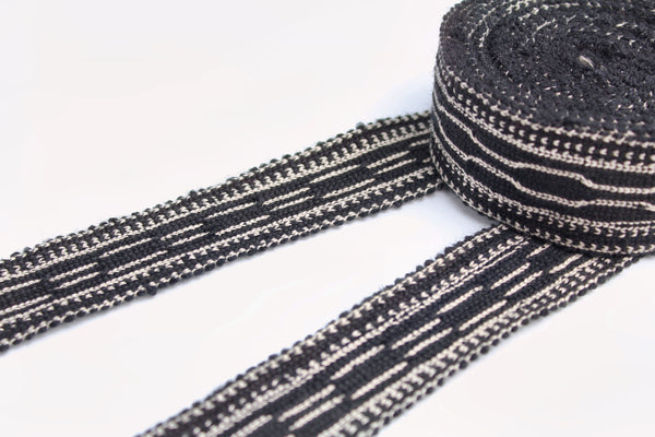 Black and White Uzbek Sewing Trim Natural Cotton - Modern Fabric Trim For Clothing, Decorative Trim For Lampshades, Fabric Trim For Curtains