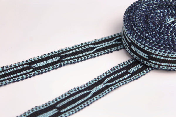 Black and Blue Uzbek Sewing Trim Natural Cotton - Uzbekistan Cloth Trim, Tassels And Trims, Home Fabrics And Trims, Border Trim Fabric, Curtain Trim