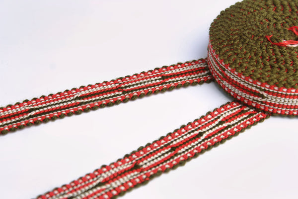 Red and White Uzbek Sewing Trim Natural Cotton - Sustainable Trims By The Yard, Sewing Trim, Decorative Window Treatment Trim, Upholstery Edging Trim