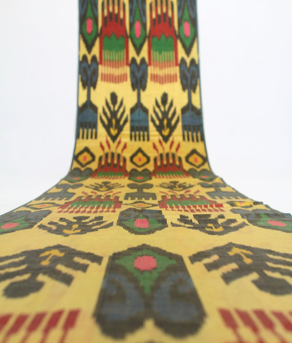 Seiden Ikatstoff - Handgewebter, naturbelassener Uzbek Ikatstoff, Meterware (Adras Seiden Ikat) 