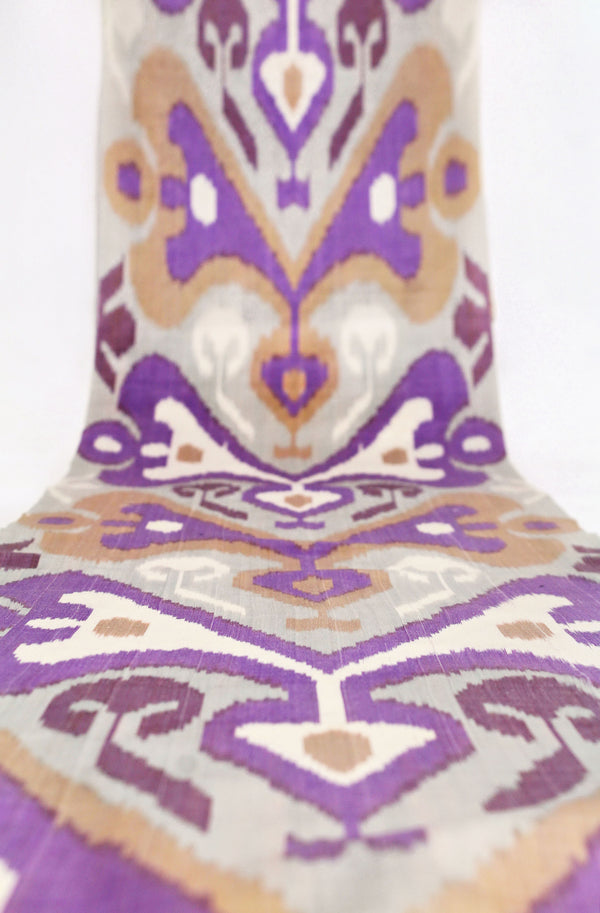 Purple and Beige Silk Ikat Fabric - Unique Ikat Curtain Fabric, Ikat Pattern Silk Material, Ikat Fabric Chair, Abstract Textile By The Yard