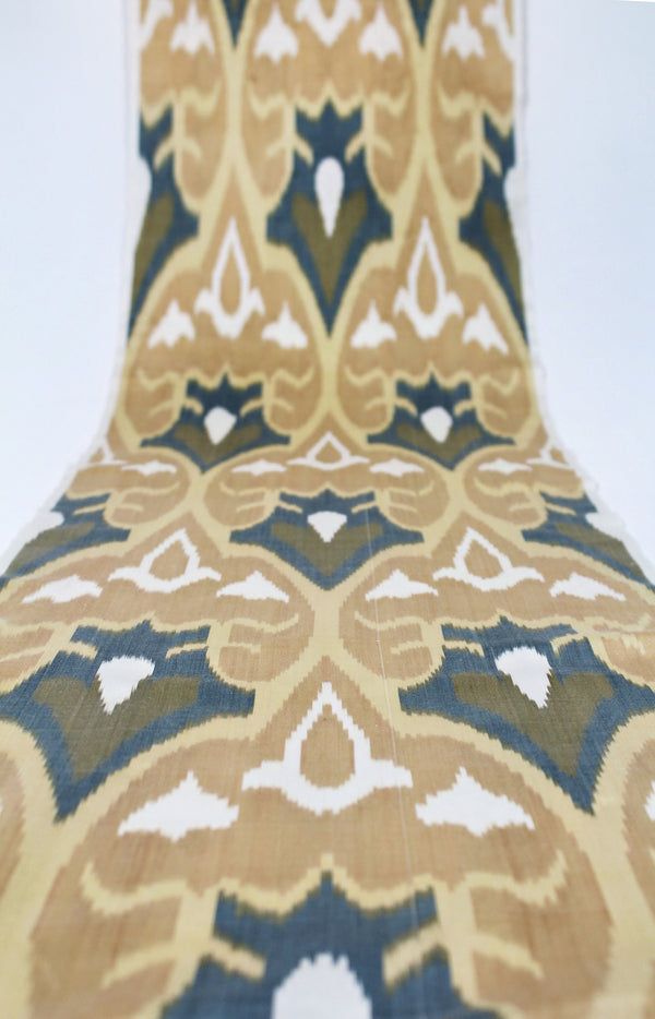 Seiden Ikatstoff - Handgewebter, naturbelassener Uzbek Ikatstoff, Meterware (Adras Seiden Ikat) 