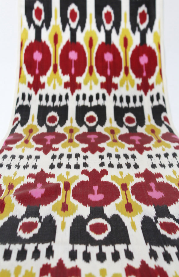 Seiden Ikatstoff - Handgewebter, naturbelassener Uzbek Ikatstoff, Meterware (Adras Seiden Ikat) 