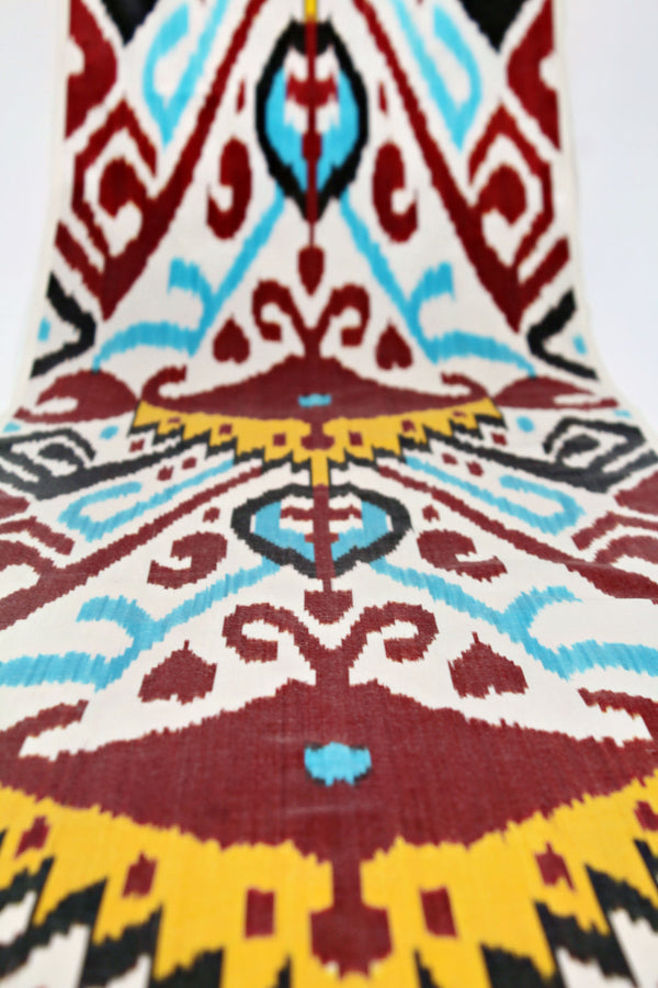 Seiden Ikatstoff - Handgewebter, naturbelassener Uzbek Ikatstoff, Meterware (Adras Seiden Ikat) 