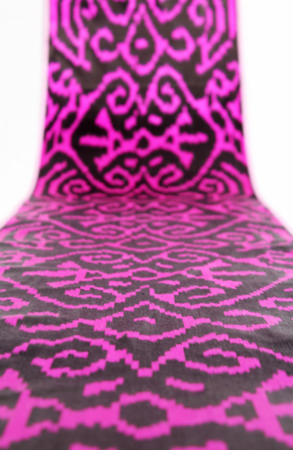 Magenta and Black Silk Ikat Fabric - Chic Fabric Ikat Pattern, Ikat Upholstery Material By The Yard, Ikat Apparel Textile By The Yard