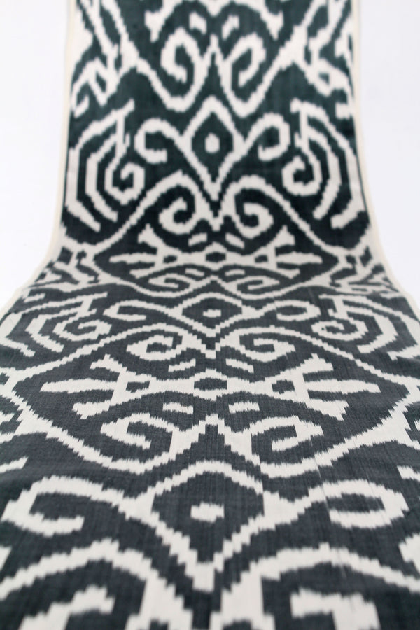 Charcoal and White Silk Ikat Fabric - Hand-Woven Ikat Fabric Upholstery, Ikat Apparel Material By The Yard, Abstract Upholstery Textile