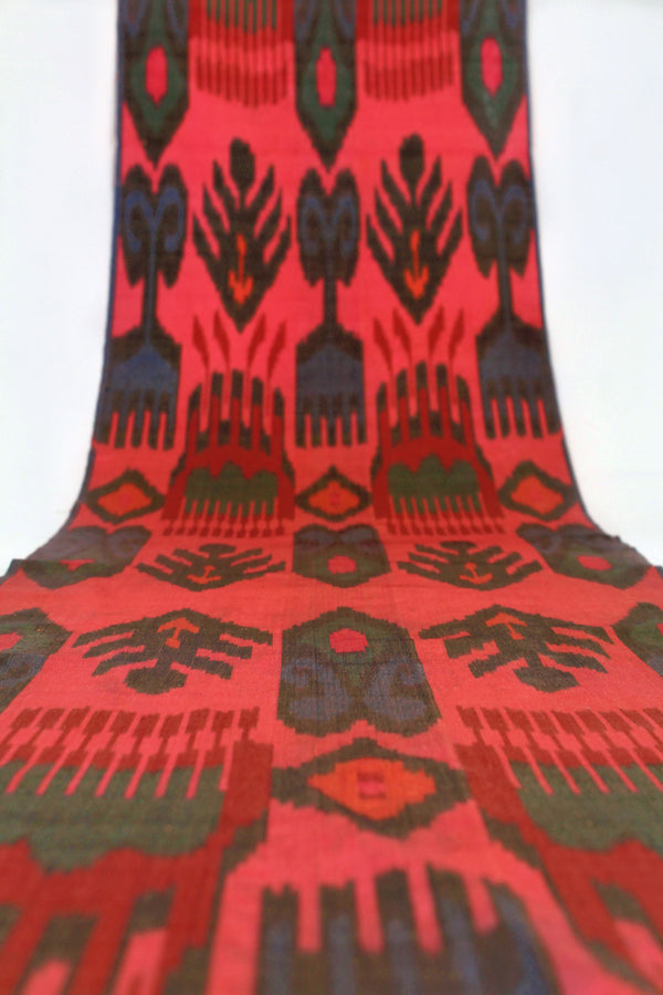 Seiden Ikatstoff - Handgewebter, naturbelassener Uzbek Ikatstoff, Meterware (Adras Seiden Ikat) 