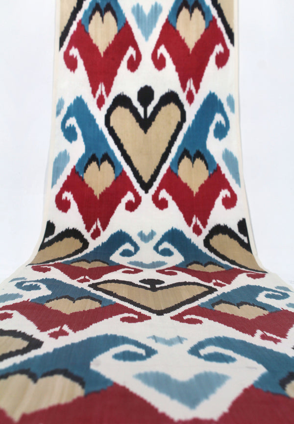 Seiden Ikatstoff - Handgewebter, naturbelassener Uzbek Ikatstoff, Meterware (Adras Seiden Ikat) 