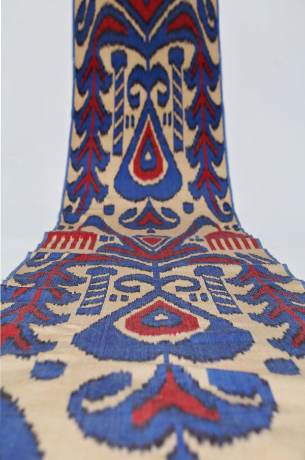 Seiden Ikatstoff - Handgewebter, naturbelassener Uzbek Ikatstoff, Meterware (Adras Seiden Ikat) 