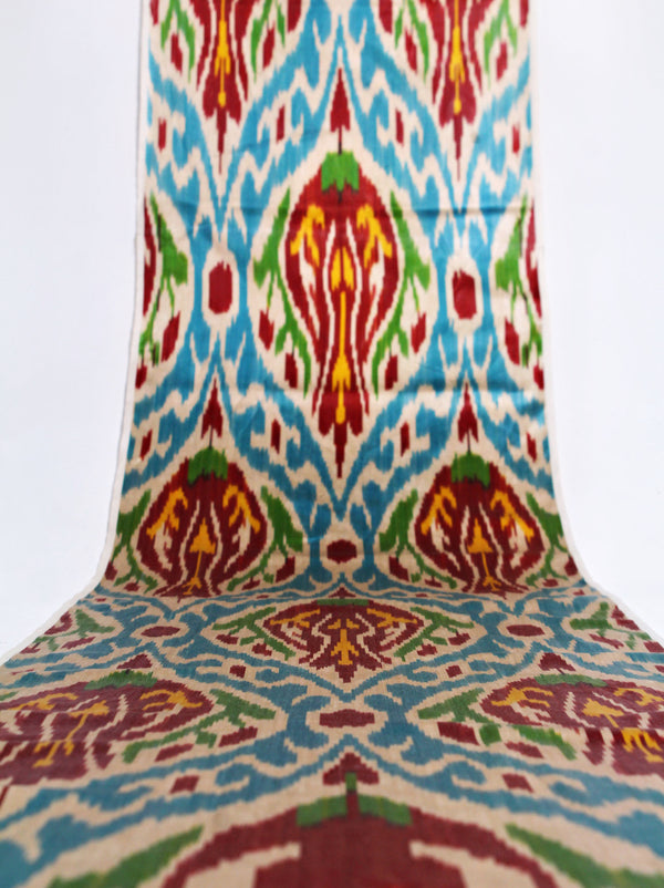 Seiden Ikatstoff - Handgewebter, naturbelassener Uzbek Ikatstoff, Meterware (Adras Seiden Ikat) 