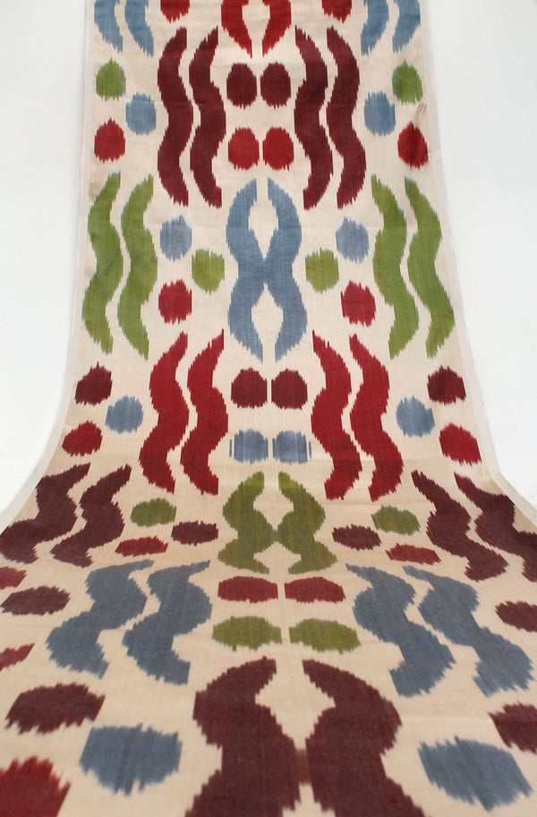 Seiden Ikatstoff - Handgewebter, naturbelassener Uzbek Ikatstoff, Meterware (Adras Seiden Ikat) 