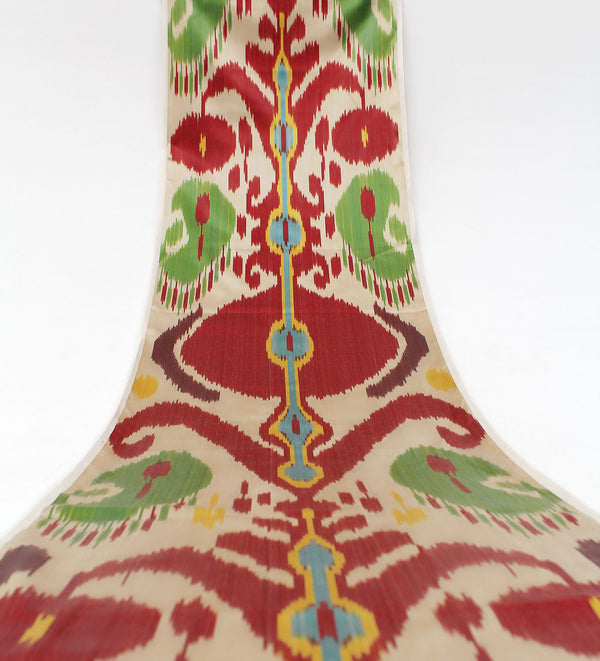 Seiden Ikatstoff - Handgewebter, naturbelassener Uzbek Ikatstoff, Meterware (Adras Seiden Ikat) 