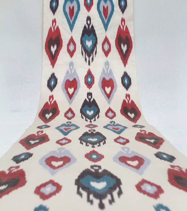 Red and Blue Silk Ikat Fabric - Versatile Ikat Pattern Fabric, Uzbekistan Ikat Silk Material, Uzbek Silk Ikat Textile, Boho Material By The Yard