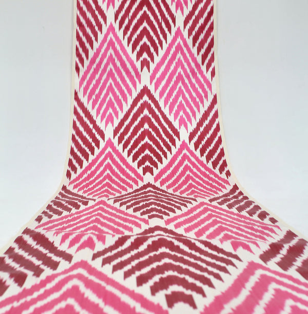 Pink and Red Silk Ikat Fabric - Hand Dyed Ikat Material, Ikat Pattern Material, Ikat Uzbekistan Textile, Ikat Woven Fabric, Boho Fabric By The Yard