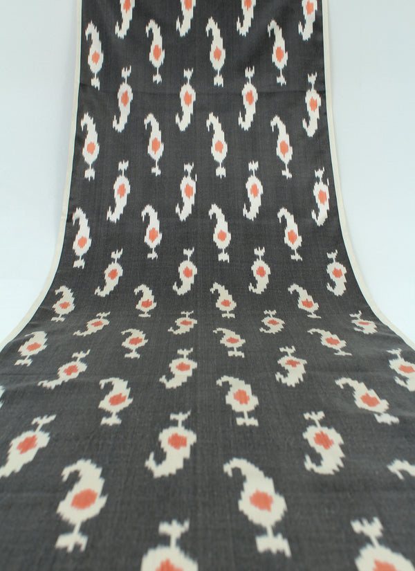 Red and Charcoal Silk Ikat Fabric - Hand-Made Ikat Curtain Fabric, Ikat Fabric Upholstery, Ikat Silk Textiles, Bohemian Upholstery Material