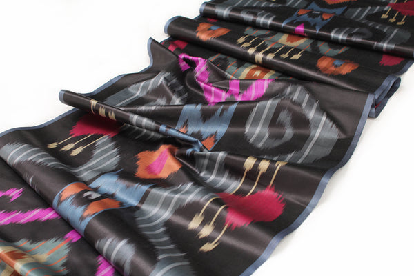 Black and Pink Silk Ikat Fabric - Versatile Ikat Pattern Material, Ikat Upholstery Fabric, Uzbek Ikat By The Yard, Bohofabrics, Boho Curtain Textile