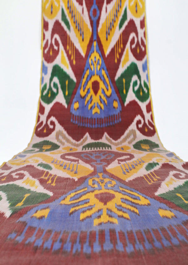 Seiden Ikatstoff - Handgewebter, naturbelassener Uzbek Ikatstoff, Meterware (Adras Seiden Ikat) 