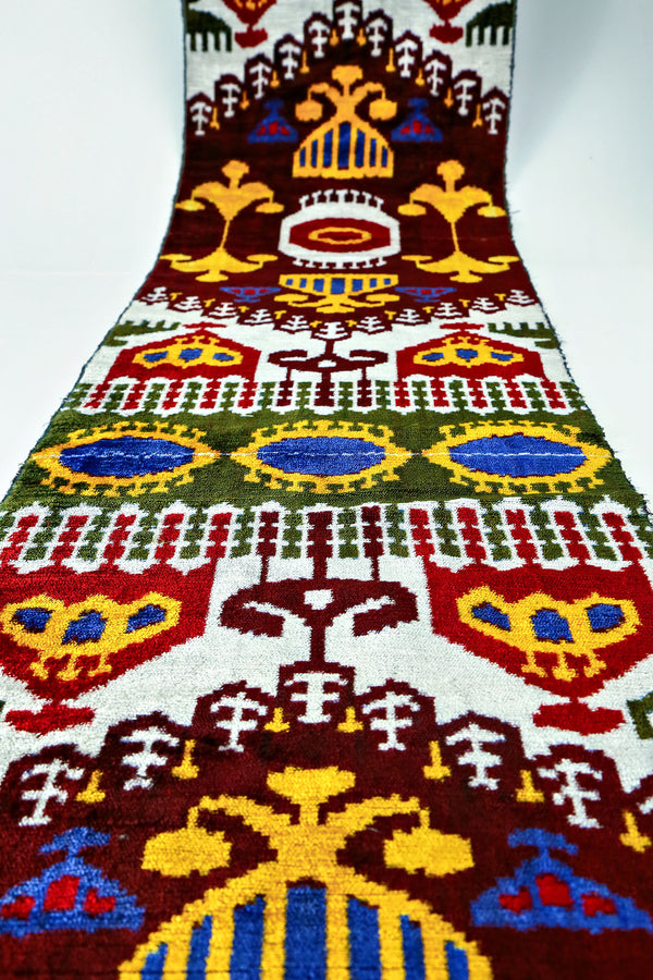 Seidensamt Ikatstoff - Handgewebter, naturbelassener Uzbek Ikatstoff, Meterware (Bakhmal Ikat)