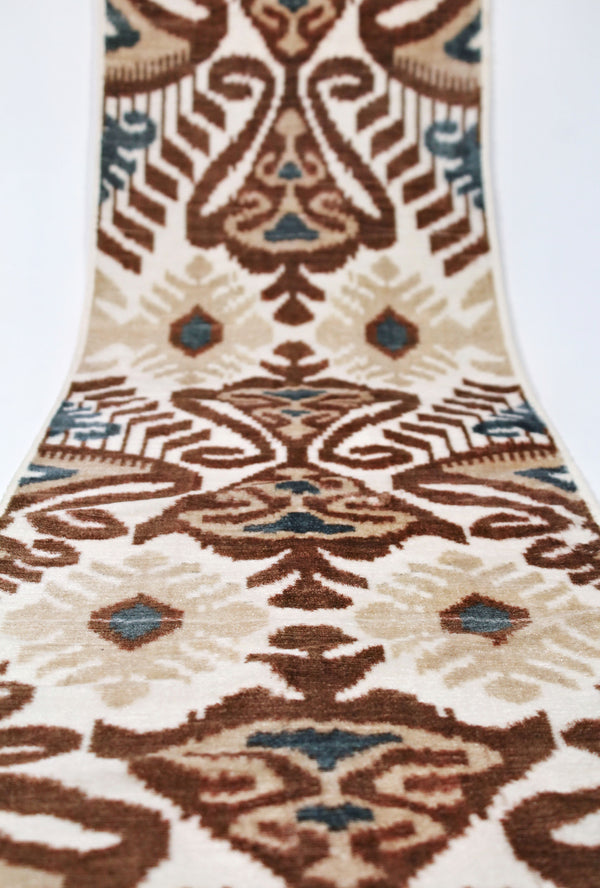 Seidensamt Ikatstoff - Handgewebter, naturbelassener Uzbek Ikatstoff, Meterware (Bakhmal Ikat)