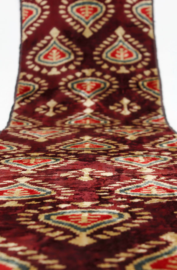 Red and Gold Velvet Ikat Fabric - Unique Uzbekistan Fabric, Ikat Upholstery Mtaerial, Uzbek Velvet Cloth For Sofa, Boho Textile By The Yard