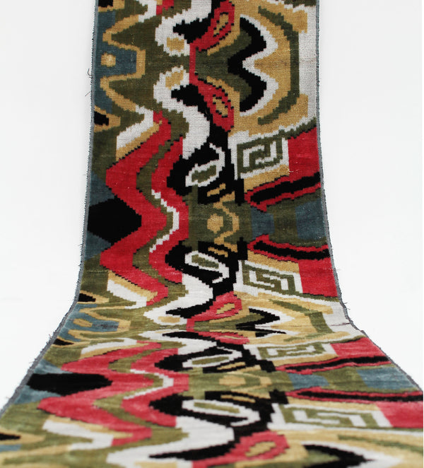 Seidensamt Ikatstoff - Handgewebter, naturbelassener Uzbek Ikatstoff, Meterware (Bakhmal Ikat)