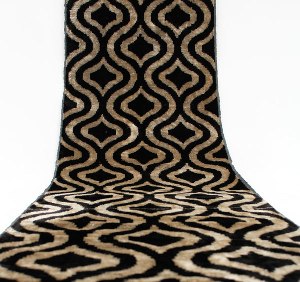 Black and Gold Velvet Ikat Fabric - Artisan Upholstery Fabric Ikat, Ikat Furnishing Material, Silk Velvet Fabric Ikat, Upholstery Velvet, Boho Textile