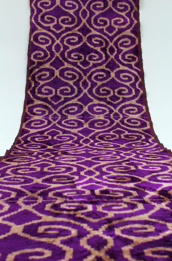 Purple and Gold Velvet Ikat Fabric - Natural Ikat Pattern Material, Uzbekistan Ikat Cloth Fabric, Velvet Fabric By The Metre, Boho Upholstery Textile