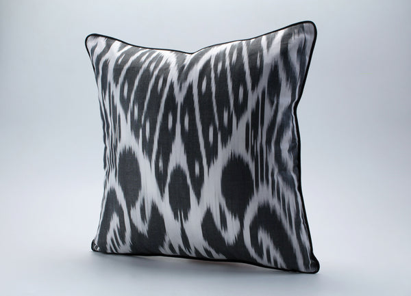 Black and White Cotton Ikat Cushion - Natural Ikat Pillows, Boho Ikat Cushion Covers, Pillow Ikat, Uzbekistan Pillows, Art Deco Throw Pillow