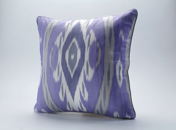 Lavender and Grey Cotton Ikat Cushion - Comfy Ikat Pillowcase, Throw Pillow Cover Set Ikat, Uzbekistan Pillows, Bohemian Couch Pillows