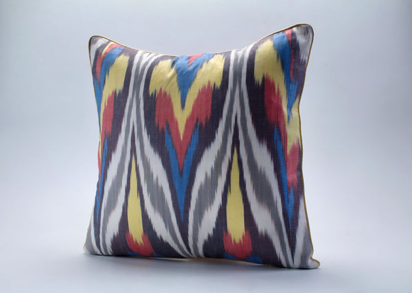 Multi Colour Cotton Ikat Cushion - Uzbek Ikat Cushion Cover, Uzbekistan Pillowcase, Boho Bedroom Pillows, Couch Pillow Cushion Cover